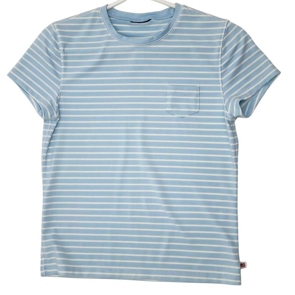 Polo, Ralph Lauren. Y2K, Light Blue and White Striped T-Shirt. Size: Small
